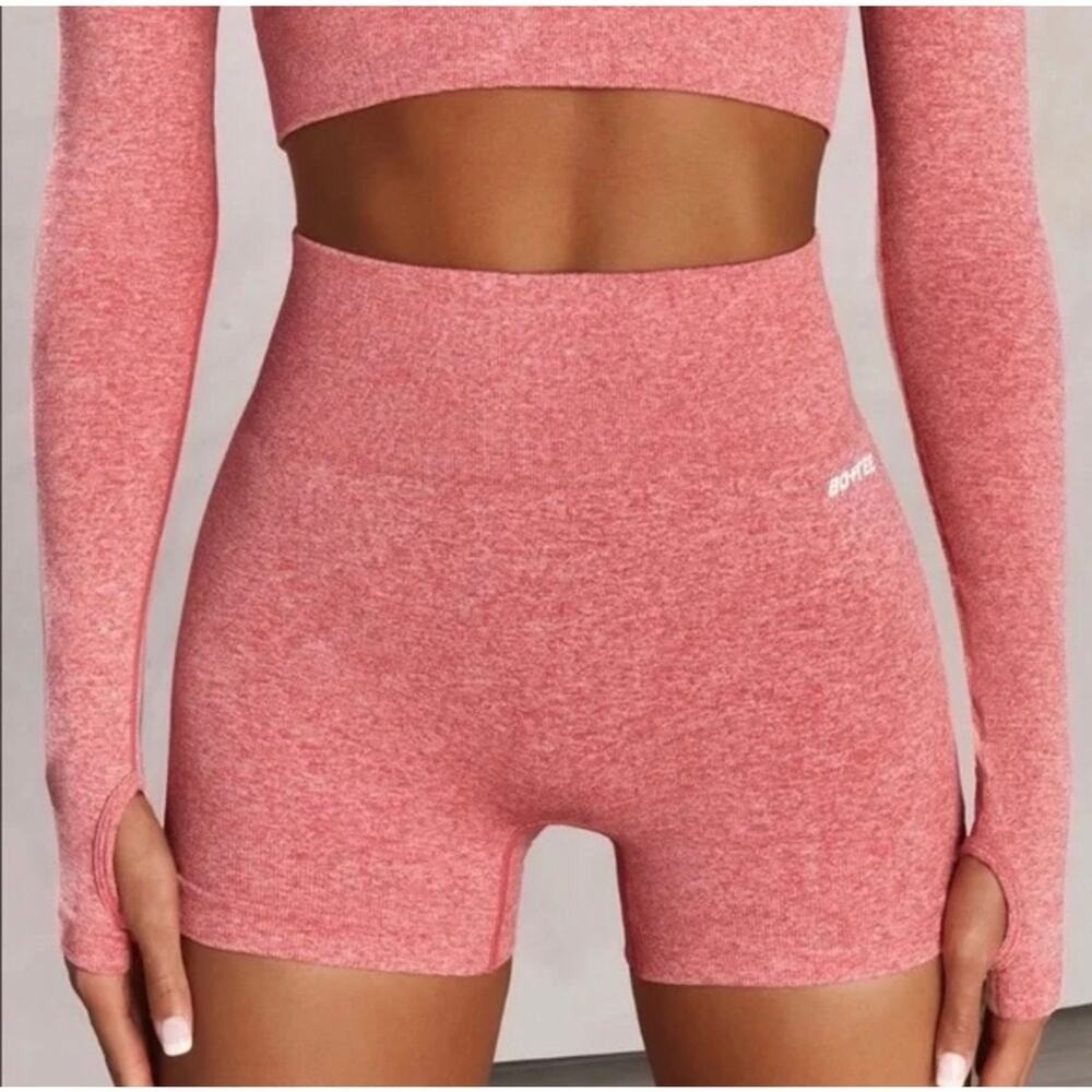Bo+Tee Sz L Bike Shorts Oh Polly No Limits Seamless High Waisted Orange Women's